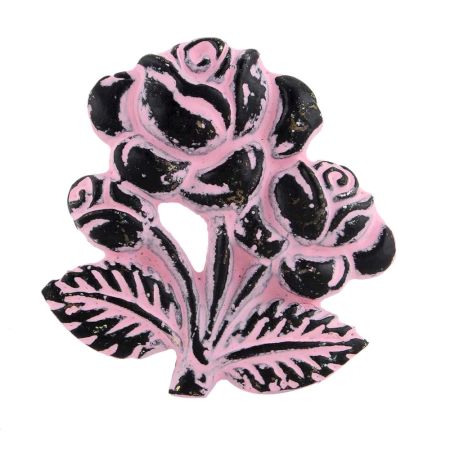 Baby Pink Rose With Branch Distressed Iron Dresser Knob